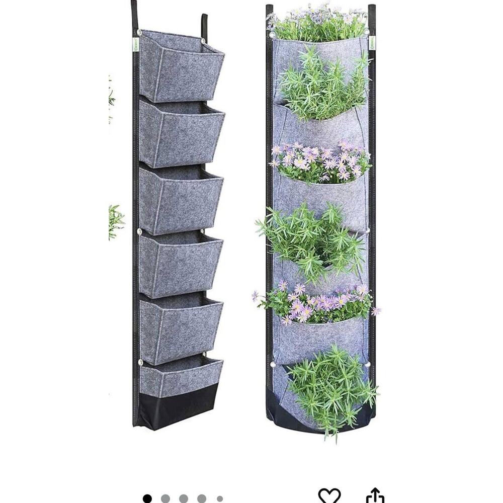Hanging Wall Garden Planter 6 Pocket Vertical Gray New